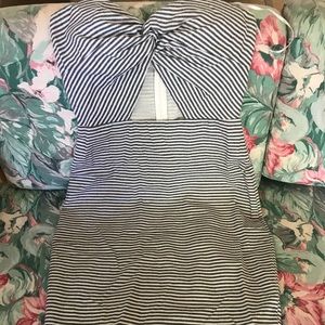 Keyhole Midi Length Striped Dress